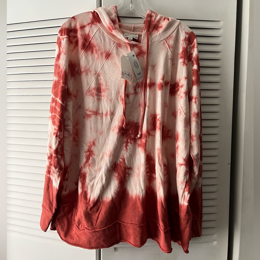 Wonderly Burgundy and White Tie-Dye Hoodie, Size XL, NWT
